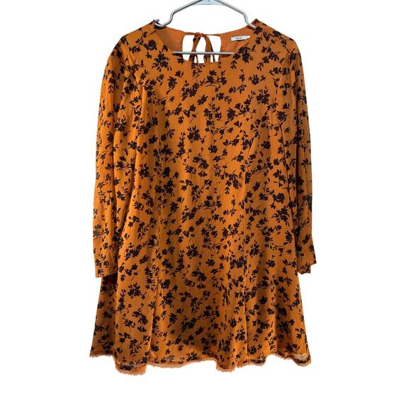 Dresses & Skirts - Kimchi Blue Orange Fall Floral Mini Dress L Tie Back Long Sleeve Fall Boho Style